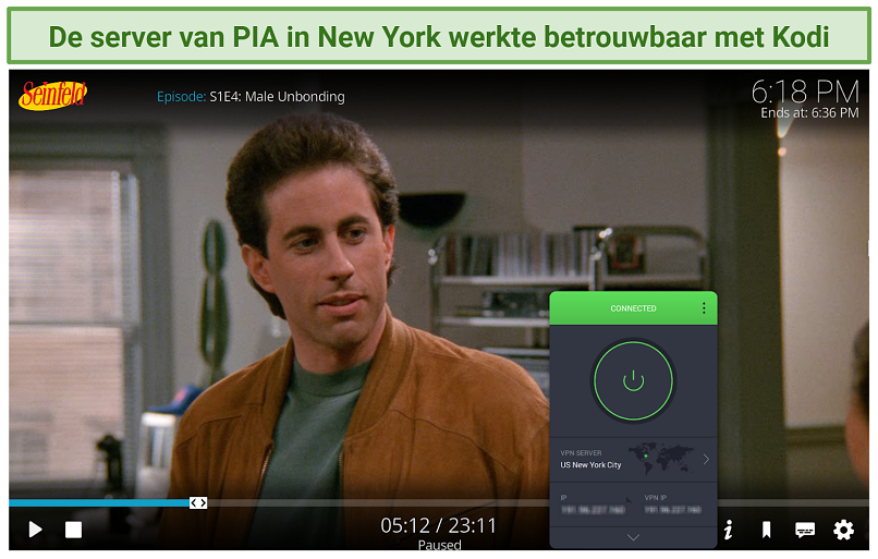 Screenshot of streaming Seinfeld using the Netflix Kodi add-on and PIA VPN