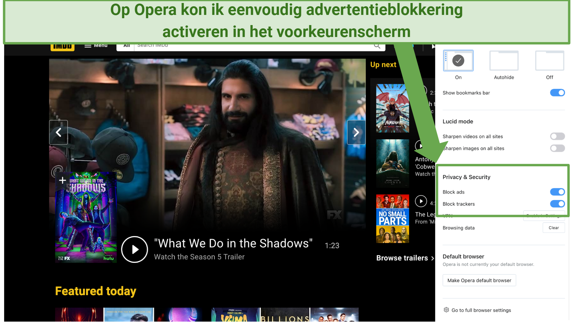 Screenshot waarop te zien is hoe je de privacybeschermingsfuncties in Opera browser kunt inschakelen