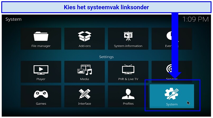 Graphic showing Kodi's System button