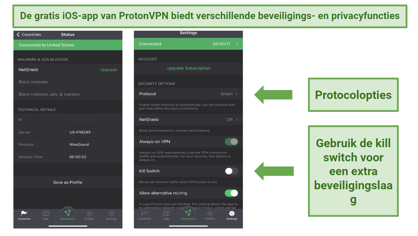 Screenshot of Proton VPN's iOS app