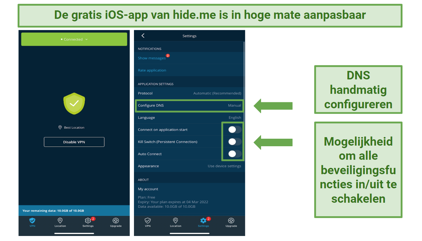 Screenshot of hideme's iOS app