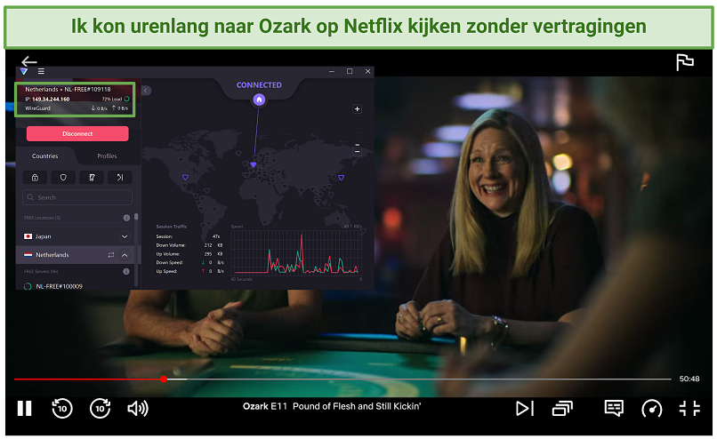 Screenshot of Netflix streaming Ozark with Proton VPN active