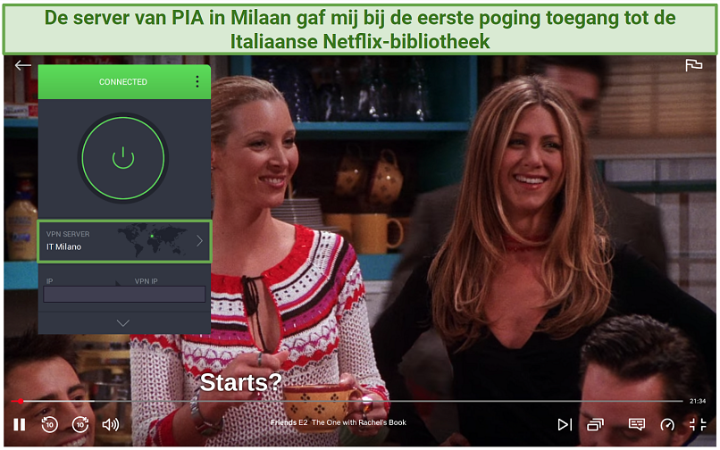 Screenshots of PIA's Italian server accessing Netflix