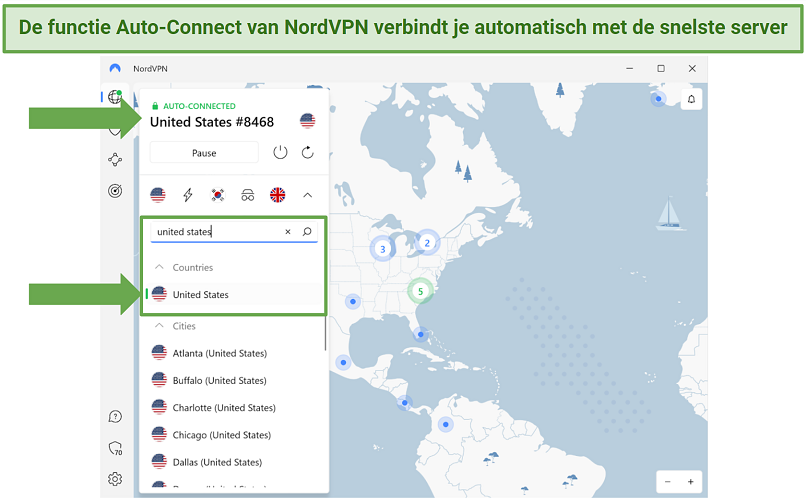 Screenshot showing NordVPN's easy-to-use app interface