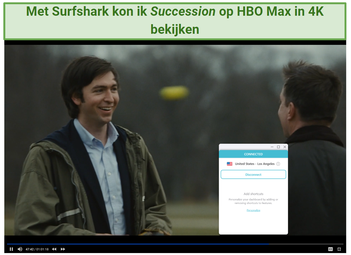 Screenshot of Succession streaming in 4K on HBO Max using Surfshark