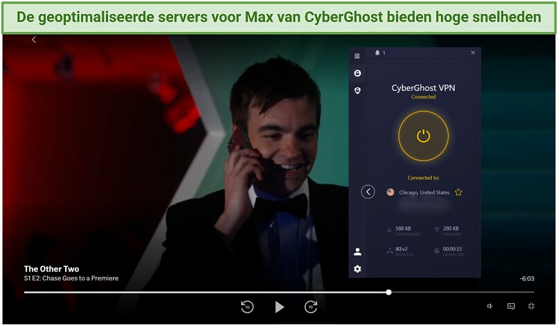 Watching Max with CyberGhost's optimized servers