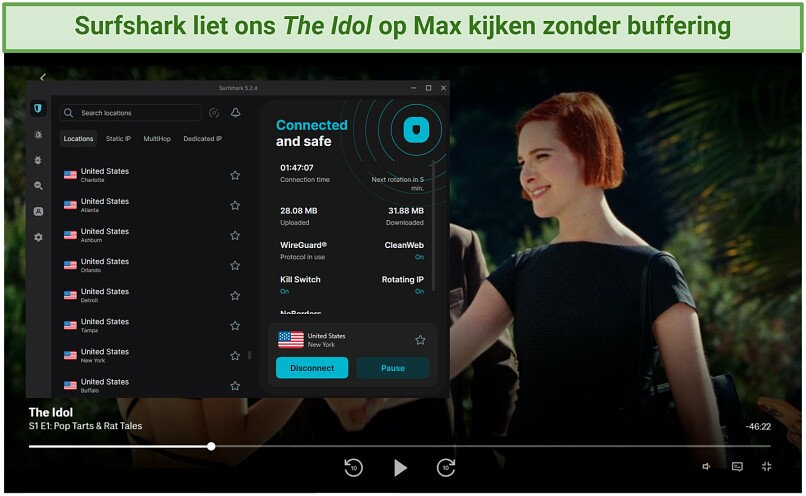 Watching Max with Surfshark's US server
