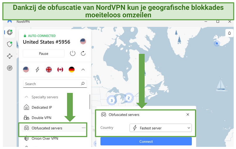 Screenshot of NordVPN's obfuscated server options