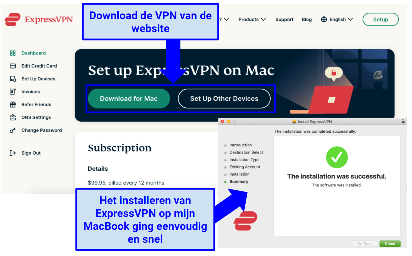 Screenshot of the download link from ExpressVPN's website