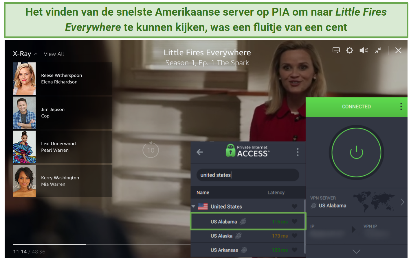 Screenshot of PIA unblocking Amazon Prime Video US