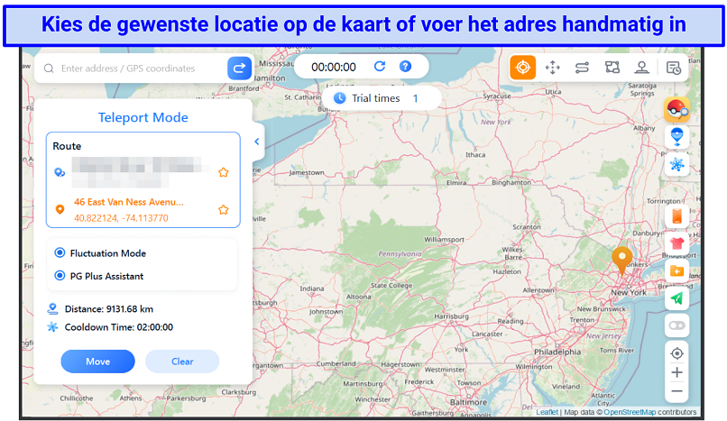 Screenshot showing how to choose a location in the spoofing app