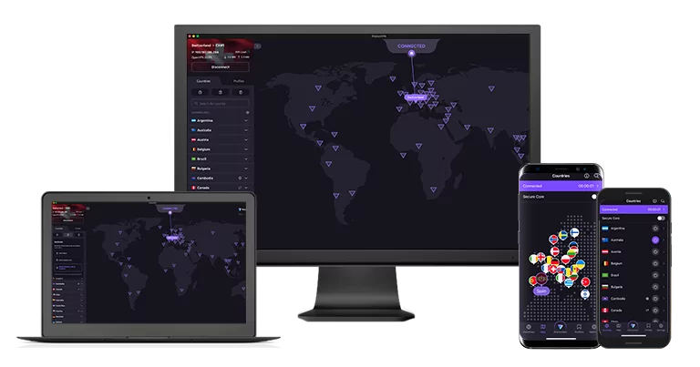 Small assortment of technological devices compatible with Proton VPN.