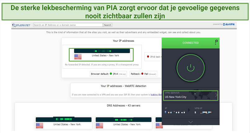 a screenshot showing PIA's leak test results