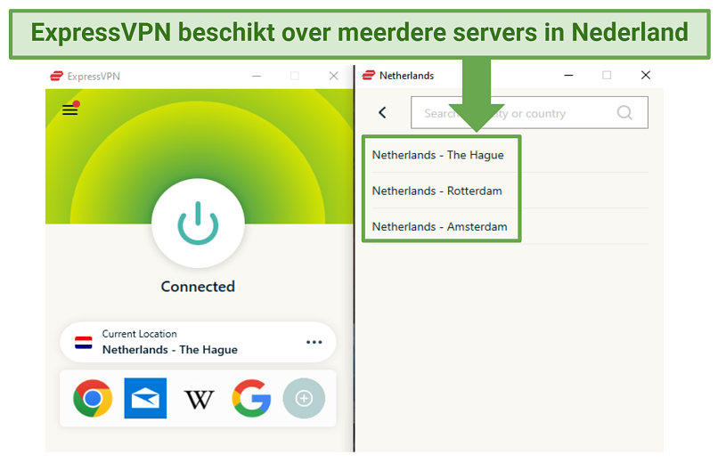 A screenshot showing ExpressVPN has many servers in the Netherlands