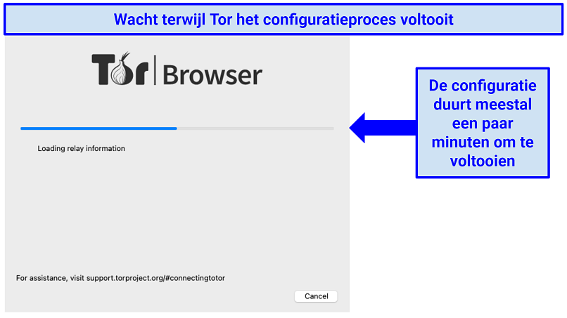 A progress bar showing Tor's configuration steps on a Mac OS device
