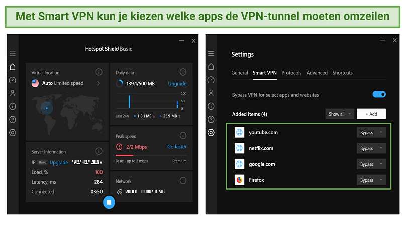 screenshot showing Hotspot Shield's Smart VPN feature