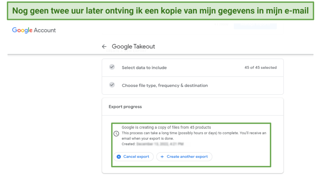 A screenshot of step 4 of downloading your Google account archive