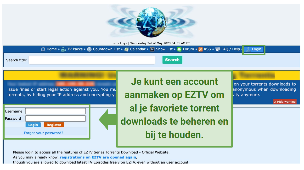 Screenshot of the EZTV website