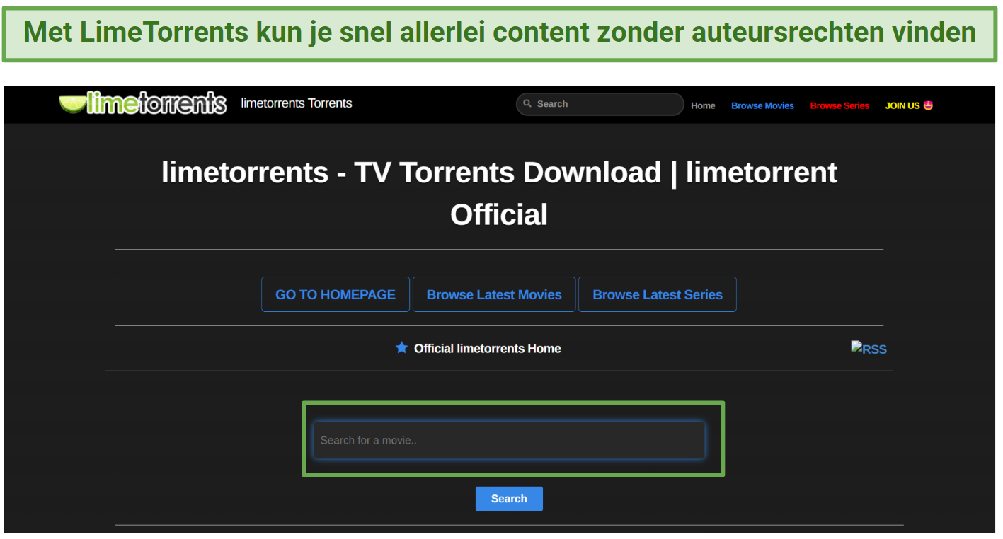 Screenshot of the LimeTorrents website