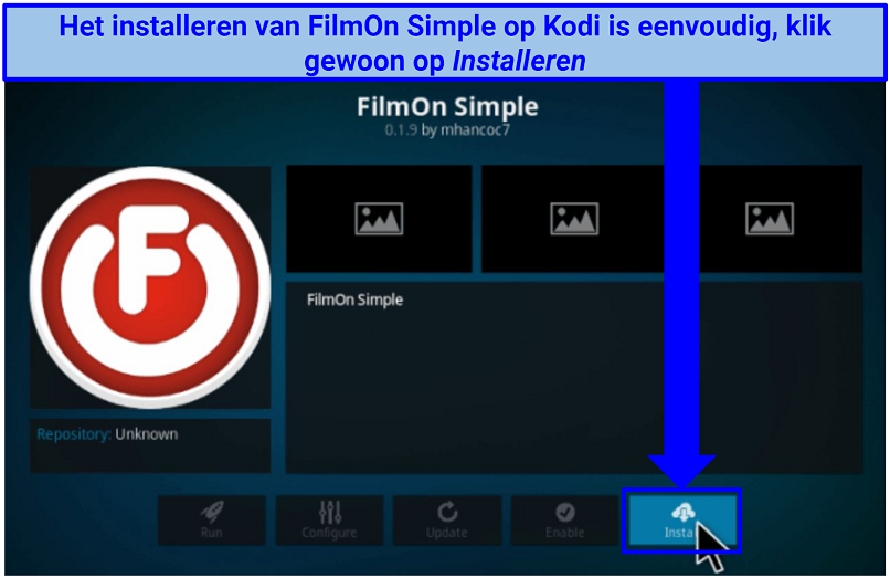 Screenshot of FilmOn Simple addon in Kodi