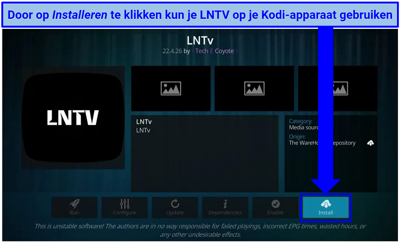 Screenshot of LNTV addon in Kodi