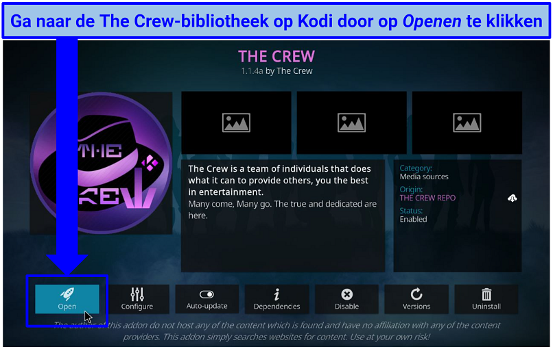 Screenshot of The Crew addon in Kodi