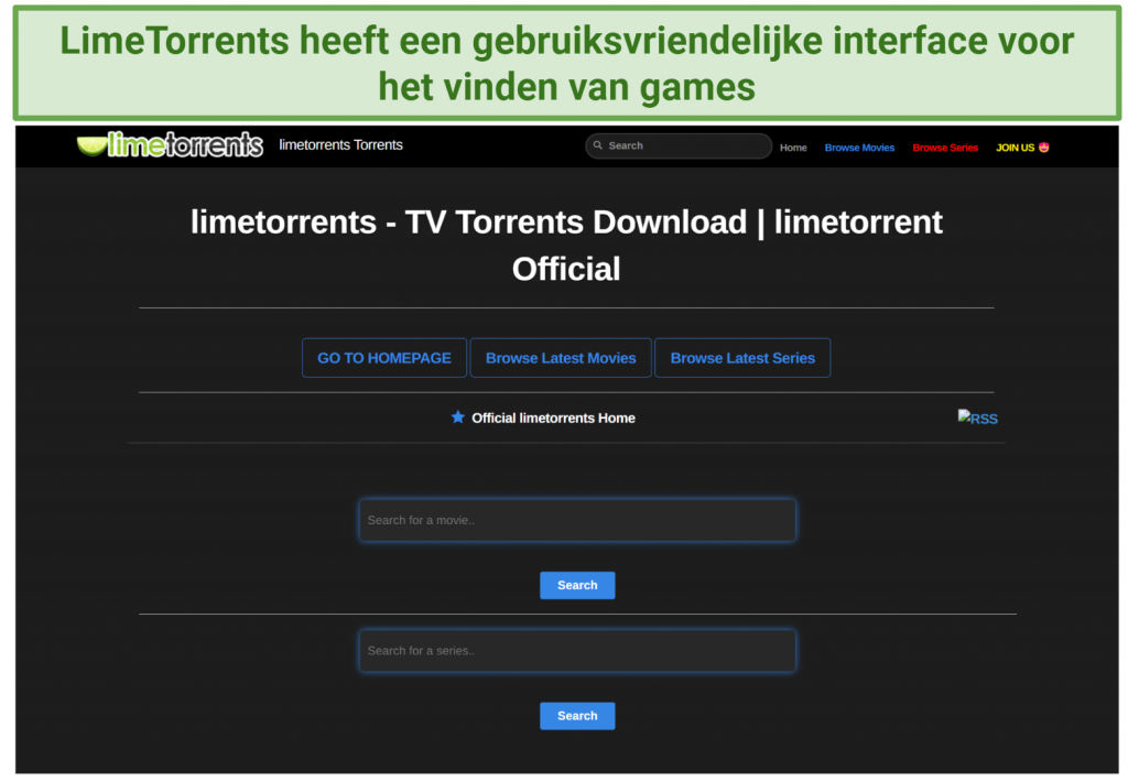 Screenshot of LimeTorrents homepage