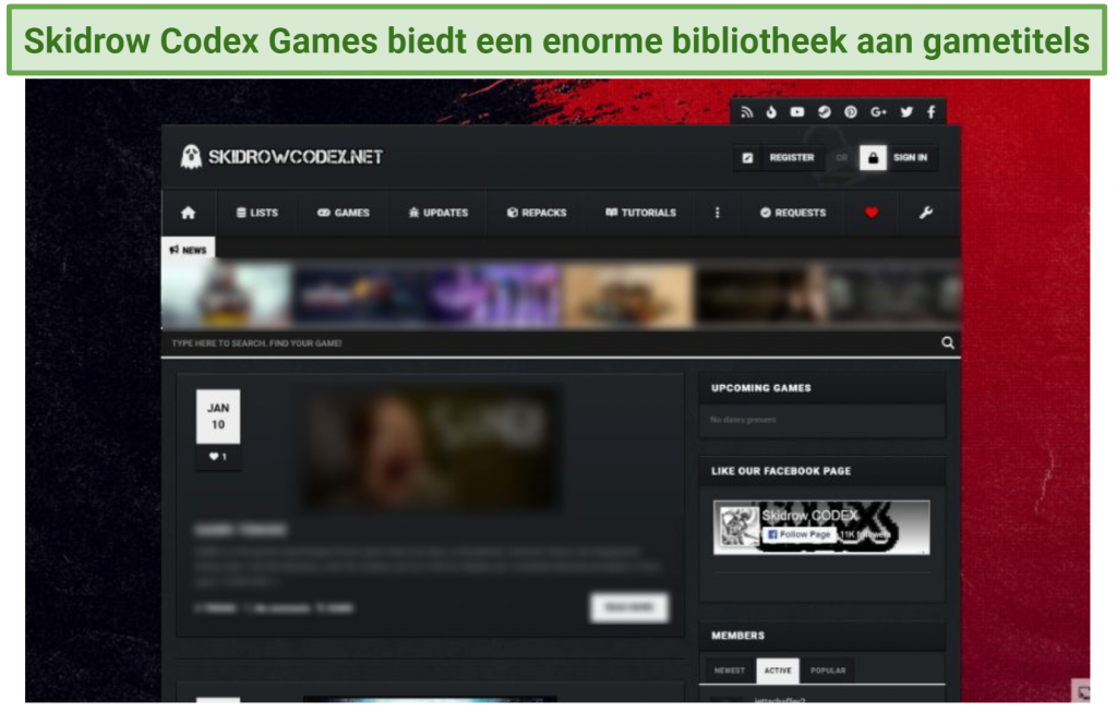 Screenshot of Skidrow Codex Games homepage