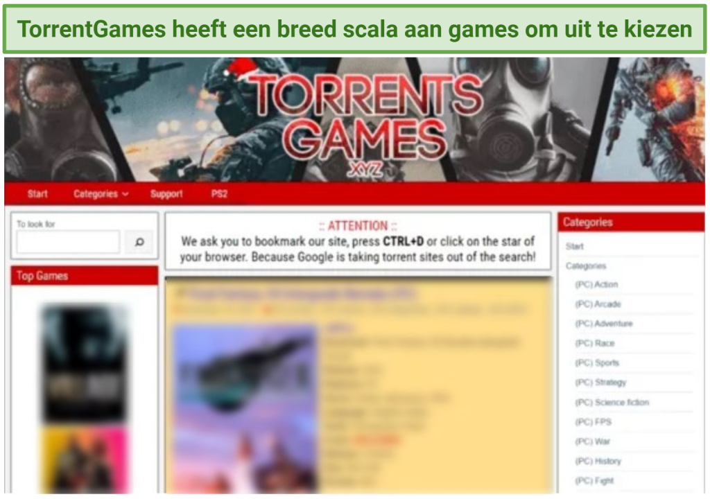 Screenshot of TorrentGames homepage
