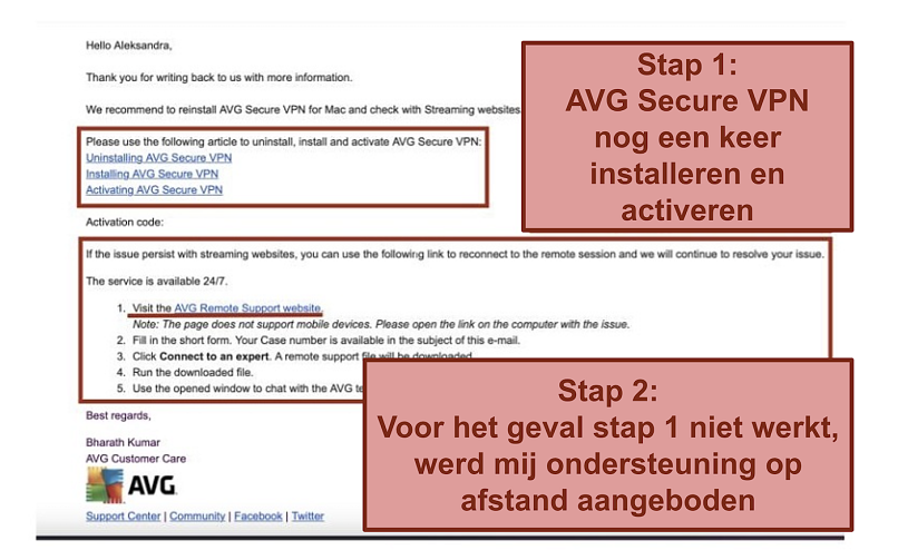 AVG's Secure reply on my question why I can't stream Netflix US