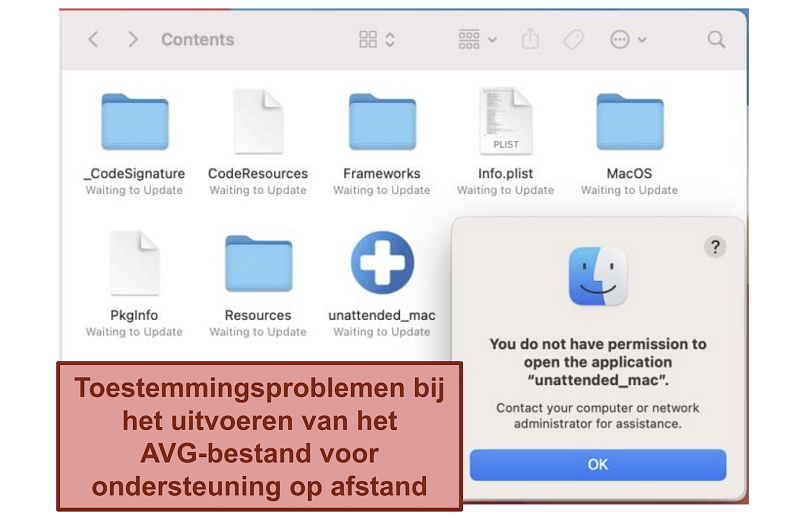 A screenshot of permission problems on macOS Big Sur