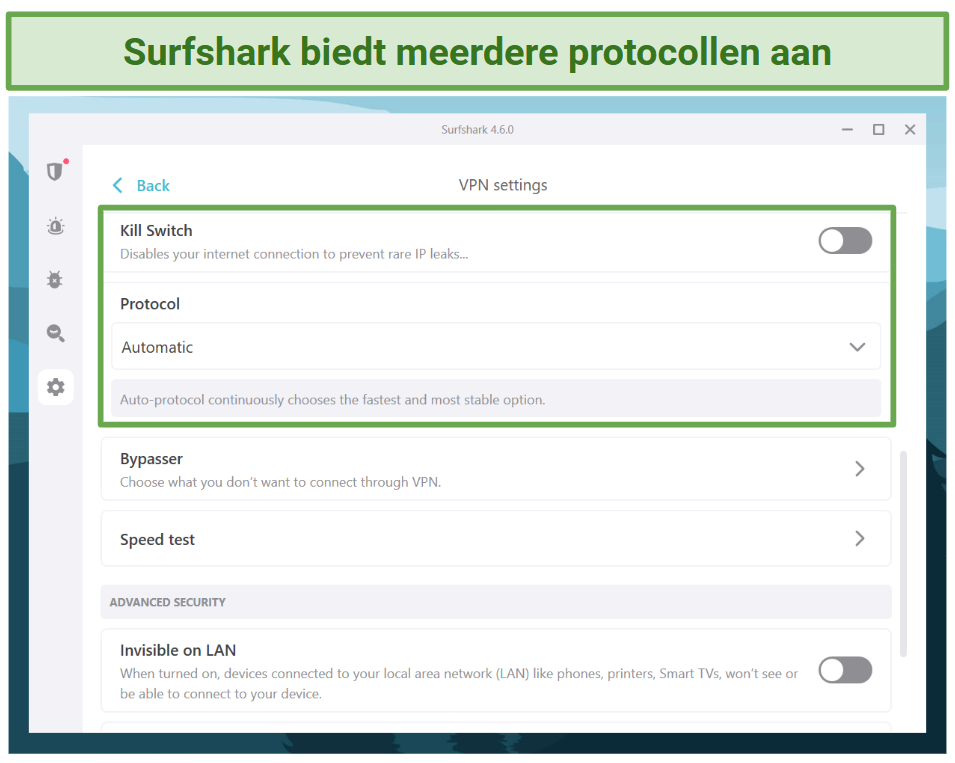 Screenshot van Surfshark's Windows app