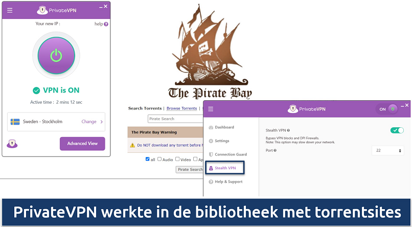 Visiting The Pirate Bay while connected to PrivateVPN with Stealth VPN activated