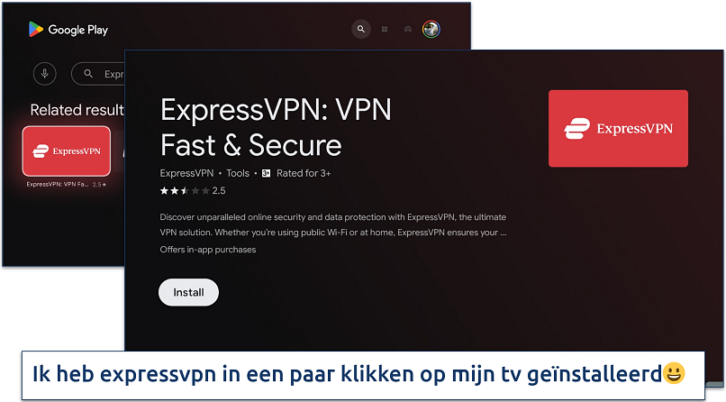 screenshot of expressvpn's smart-tv app in google play store for android tv