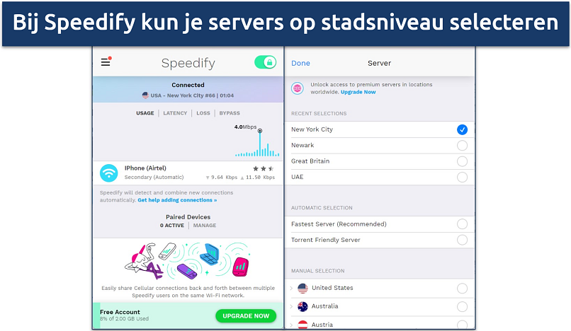 Screenshot of Speedify's server network