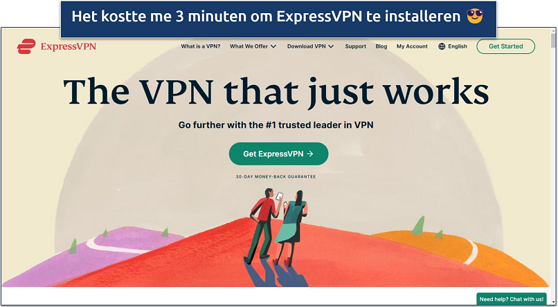 Screenshot van de homepage van ExpressVPN