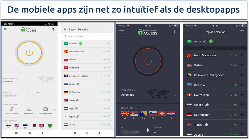 Screenshot showing PIA iOS and Android app