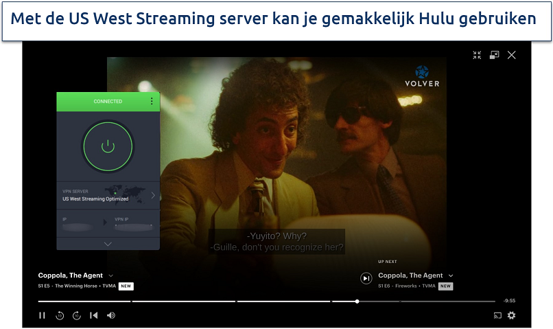 Screenshot of streaming Hulu with PIA US West Streaming server