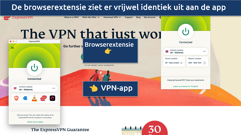 Screenshot of the ExpressVPN app corresponding with the Chrome browser extension