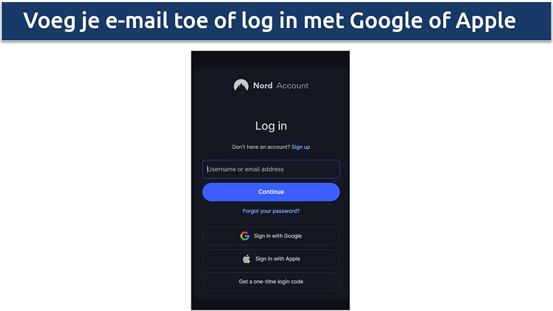 Afbeelding die laat zien hoe je verder gaat naar de inlogpagina van NordVPN