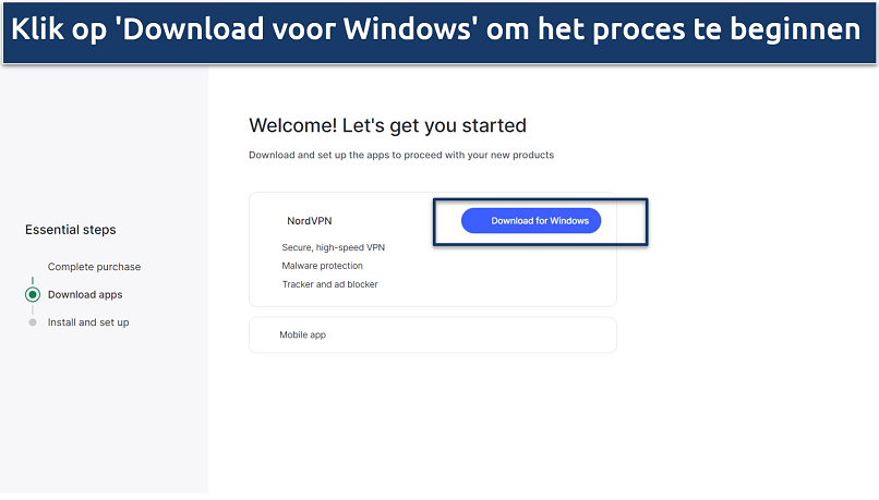 Afbeelding die laat zien hoe je NordVPN downloadt nadat je je hebt aangemeld voor een abonnement