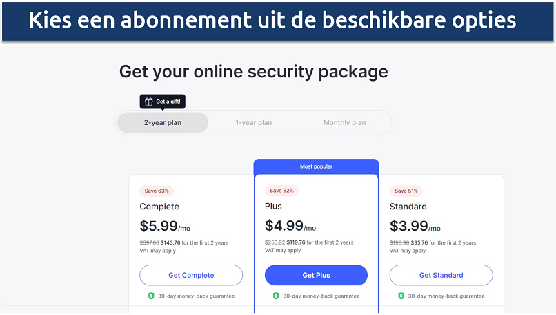 Afbeelding die alle door NordVPN aangeboden abonnementsplannen laat zien