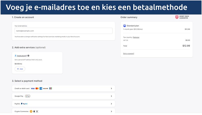 Afbeelding die laat zien hoe je betaalt voor een NordVPN abonnement