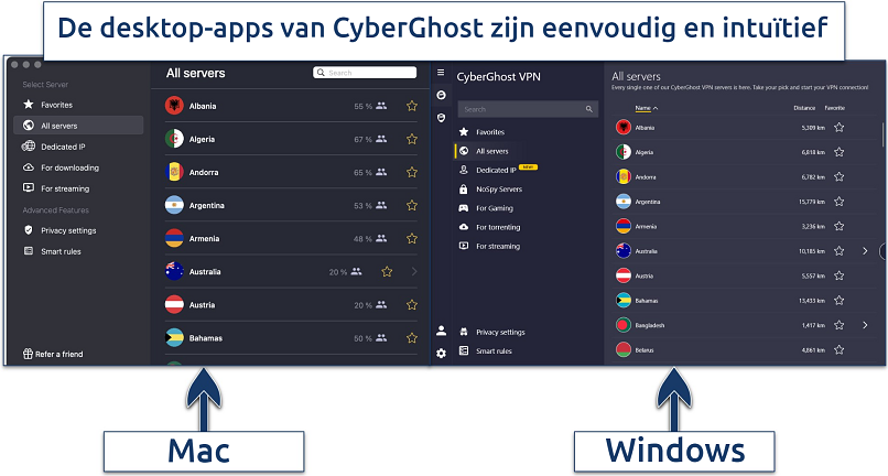 Screenshot of CyberGhost's desktop apps