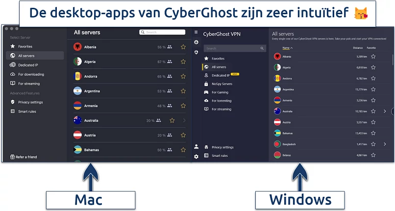 Screenshot of CyberGhost's desktop apps