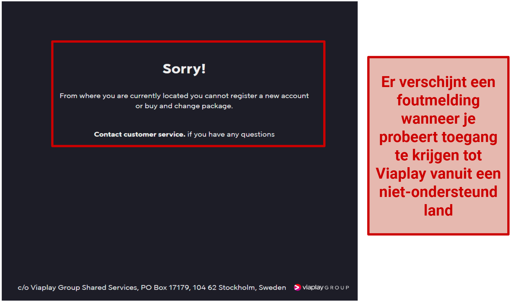 A screenshot of the Viaplay error message