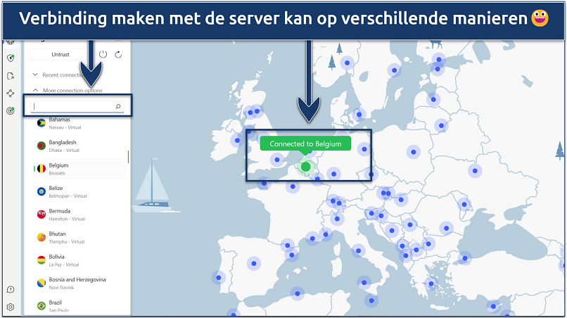 A screenshot showing it's easy to get a Belgium IP address with NordVPN