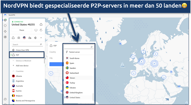 Screenshot van NordVPN’s Windows app met de speciaal ontworpen servers