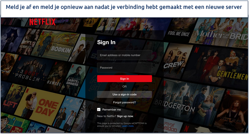 Screenshot van de Netflix inlogpagina