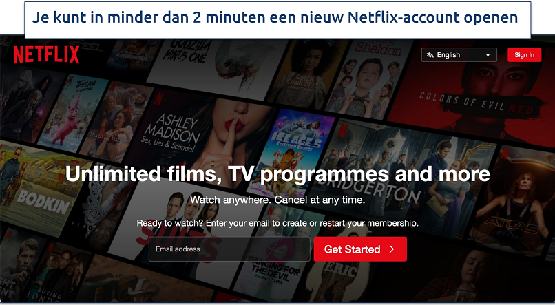 Screenshot van hoe je je online kunt abonneren op Netflix